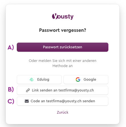 Login Optionen