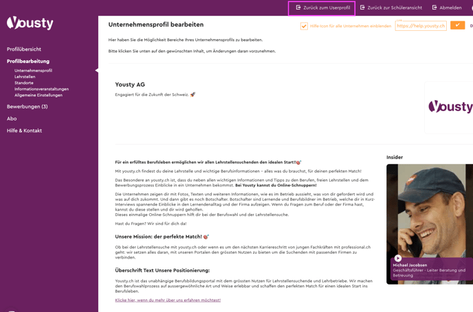 UM zurück zum Userprofil